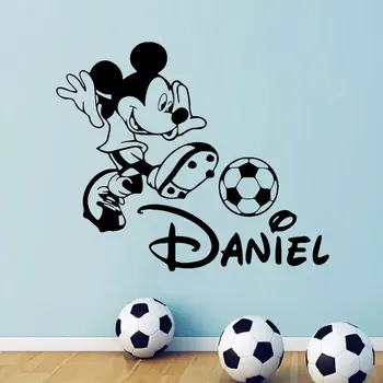 

Customized Boys Name Mickey Football Vinyl Home Decor For Kids Room Bedroom Playroom Nursery Cartoon Decals Removable 4032