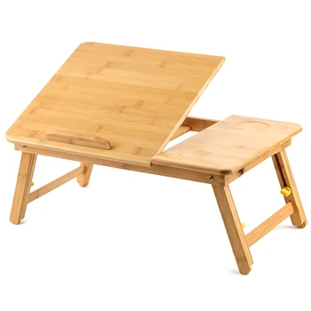 

HOT-Laptop Desk Table Adjustable Phoebe Bamboo Foldable Breakfast Serving Bed Tray with Tilting Top Drawer,Lazy Table