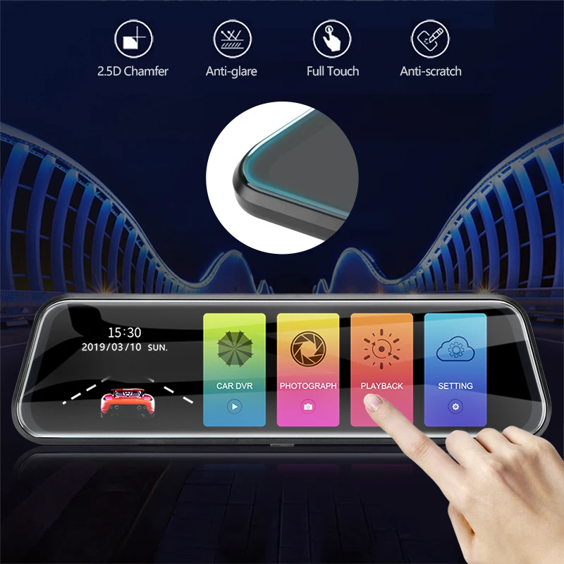 Зеркало заднего вида видеорегистратор 10 &quotIPS сенсорный экран Full HD 1080P с ночным