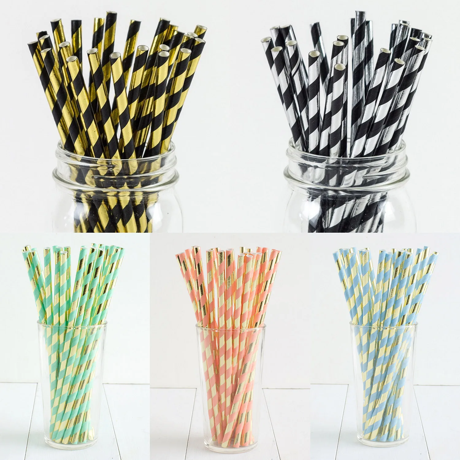 

Shiny Gold Foil And Stripe Paper Straws Bronze Color Silver tiao wen zhi Straw