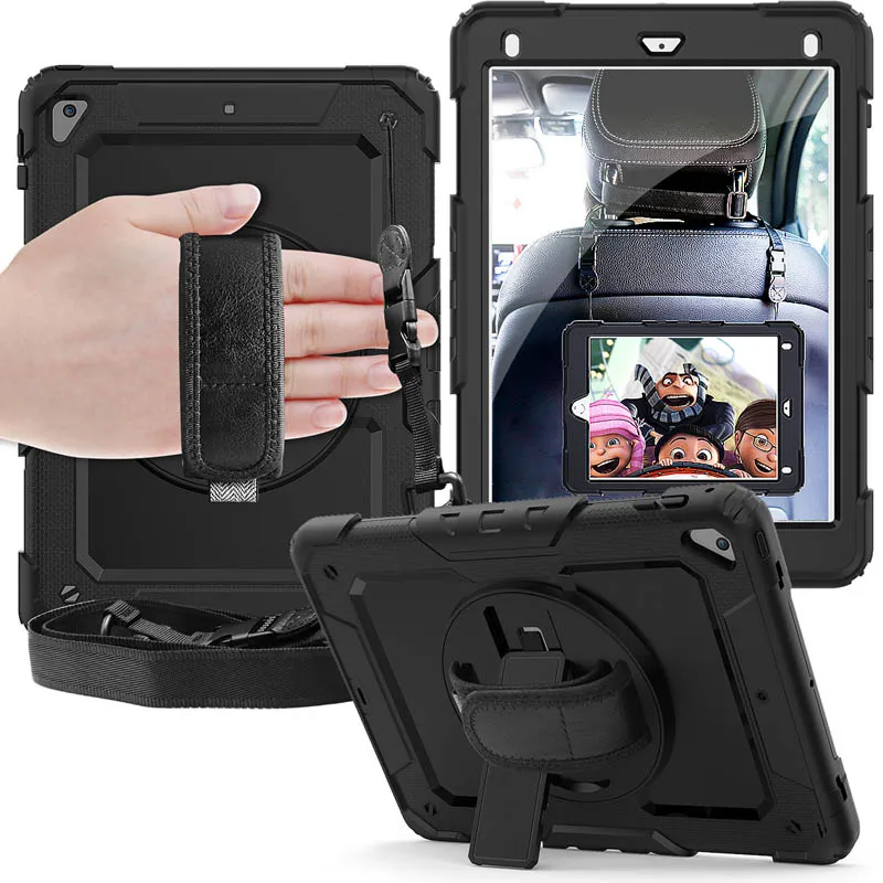 

For ipad 10.2 2019 7th Shockproof Heavy Duty Rugged Cover Rotating kickstand / Hand brace +Shoulder Strap Case For ipad 10.2