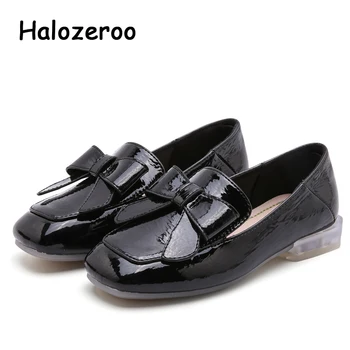 

New Autumn Kids Bow Shoes Children Pu Leather Shoes Baby Girls Black Loafer Slip On Soft Brand Moccasin Fashion School Flats