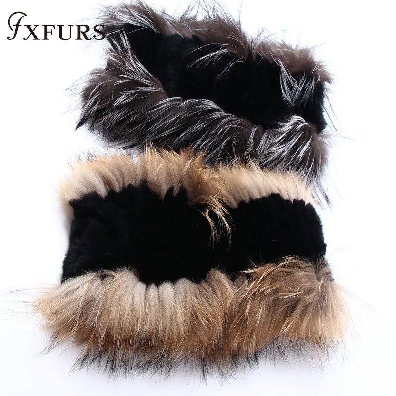 FXFURS шарф из меха кролика рекс женский мех серебристой лисы муфты зимние теплые меховые обертывания женский шейный платок русская Мода кольца