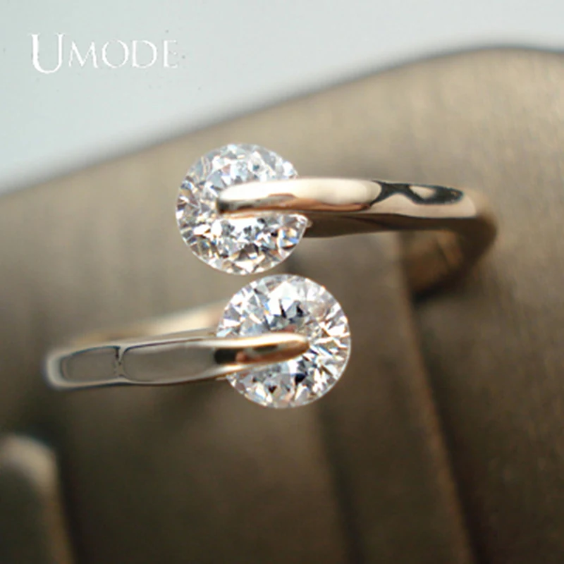 UMODE Модные женские кольца для помолвки с покрытием из розового золота 18к и двумя