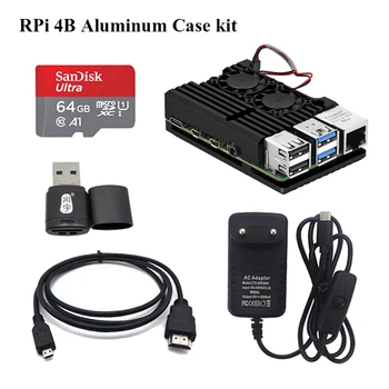 

For Raspberry Pi 4 Aluminum Case Metal Box Enclosure with Power Supply Micro HDMI Cable for Raspberry Pi 4 Model B 2GB 4GB 8GB