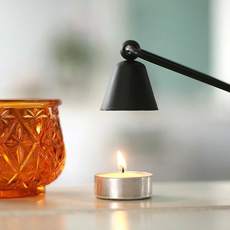 1pc Long Handle Candle Extinguisher Iron Art Black Bell Shaped Candle Extinguisher Candle Flame Trimmer Home Banquet Tools