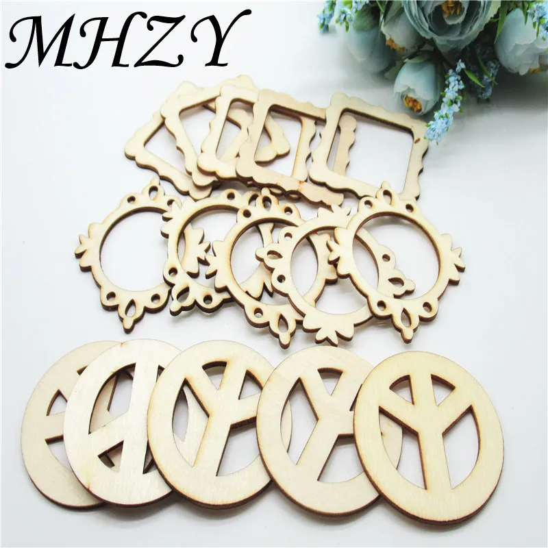 

10 / 20pcs 55mm natural mixed Openwork square garland round pattern wood Scrapbooking Handmade Carft for Home decoration diy DQ5