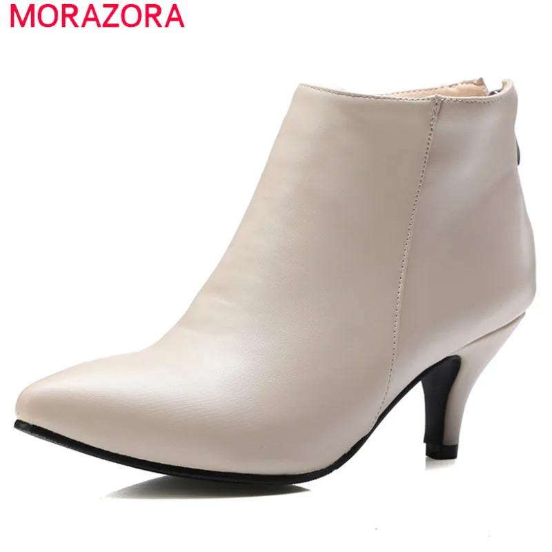 MORAZORA/; женские ботильоны; однотонные классические ботинки; сезон осень-зима; Женская Офисная обувь с острым носком на тонком каблуке; большой размер 48
