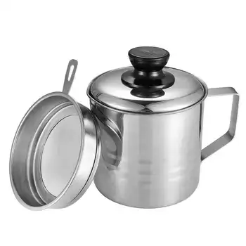 

Oil Strainer Pot / Grease Can, 1.5 Quart Stainless Steel Oil Storage Can Container With Fine Mesh Strainer, Suitable For Storing