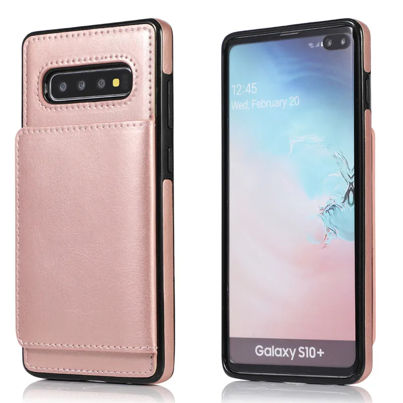 Кожаный чехол-бумажник премиум класса для samsung Galaxy S8 S9 S10 Plus S10E Note 8 9 10 Pro с двойными магнитными кнопками, противоударный чехол - Цвет: Rose Gold