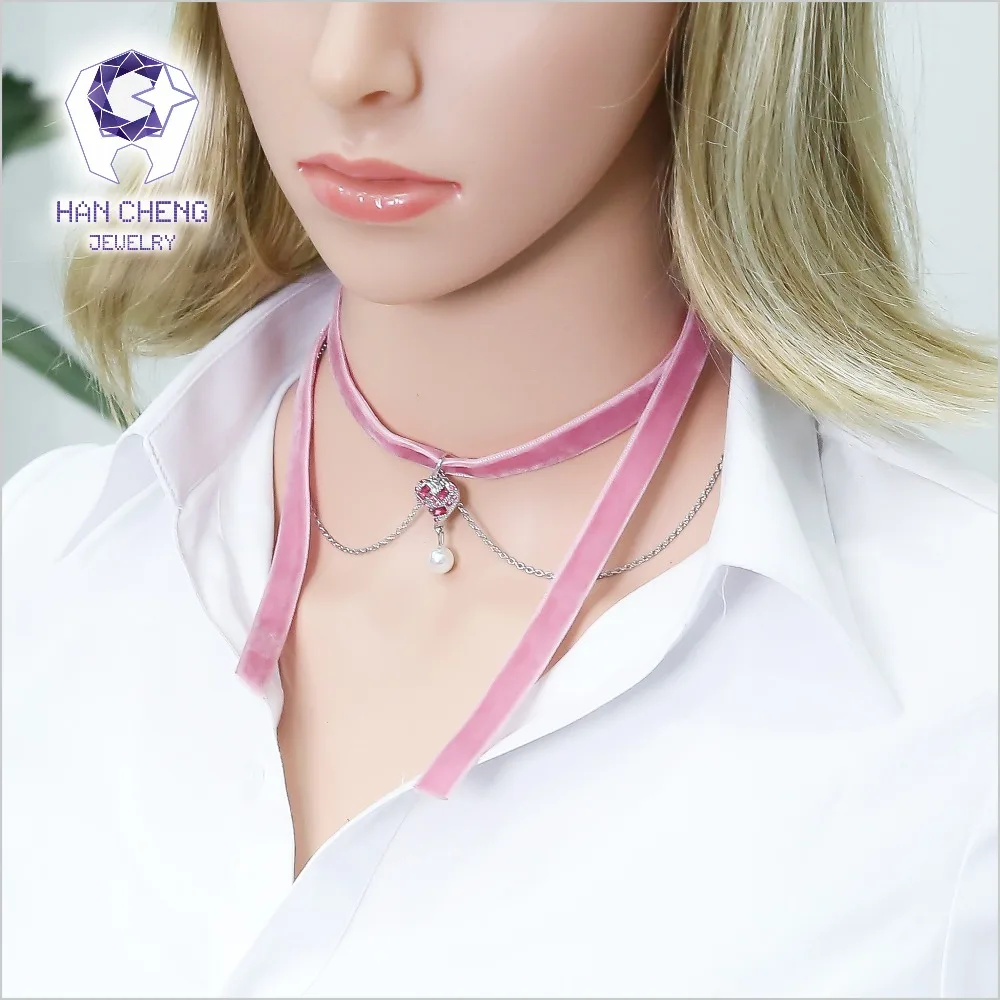 HanCheng новая мода сердце жемчуг кулон лента бархат колье ожерелье женское двойной