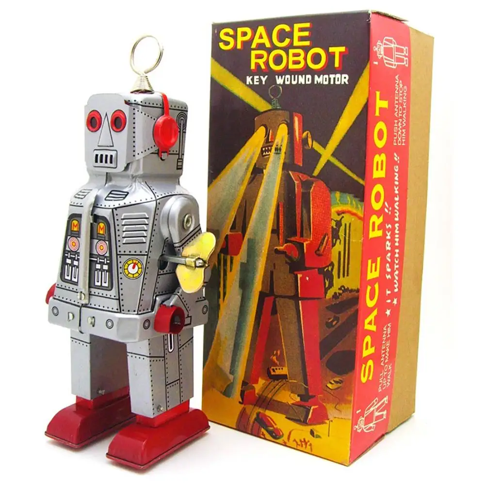 Ретро Винтажные заводные механические ходячие электрон жестяной Робот Игрушки Коллекционные детские игрушки для детей и взрослых подарки@ A - Цвет: Серый