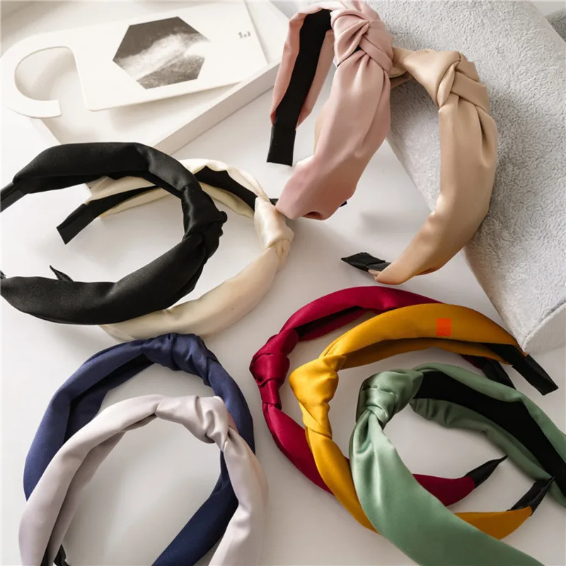 

Ribbon Wide Top Knot Hair Bands For Women Headdress Solid Color Cloth Headband Girls Hairband Hair Hoop Female Hair Accessories