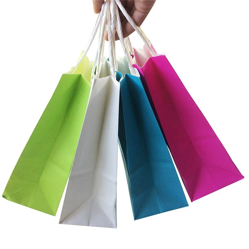 

New 50PCS DIY Multifunction Soft Color Paper Bag with Handles 21X15X8cm Festival Gift Bag High Quality Shopping Bags Kraft Paper