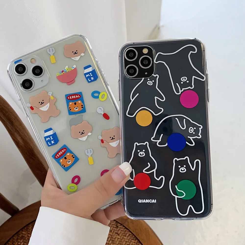 Прозрачные чехлы с мультяшным медведем для iPhone 11 Pro Max X XR XS мягкая прозрачная