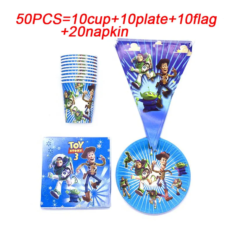 beipanqizhi-50pcs 10-20 человек вечерние Дисней История игрушек тема Дети с днем рождения украшения принадлежности Детские Чашки тарелки салфетка флаг соломинки - Цвет: beipanqizhi-50pcs