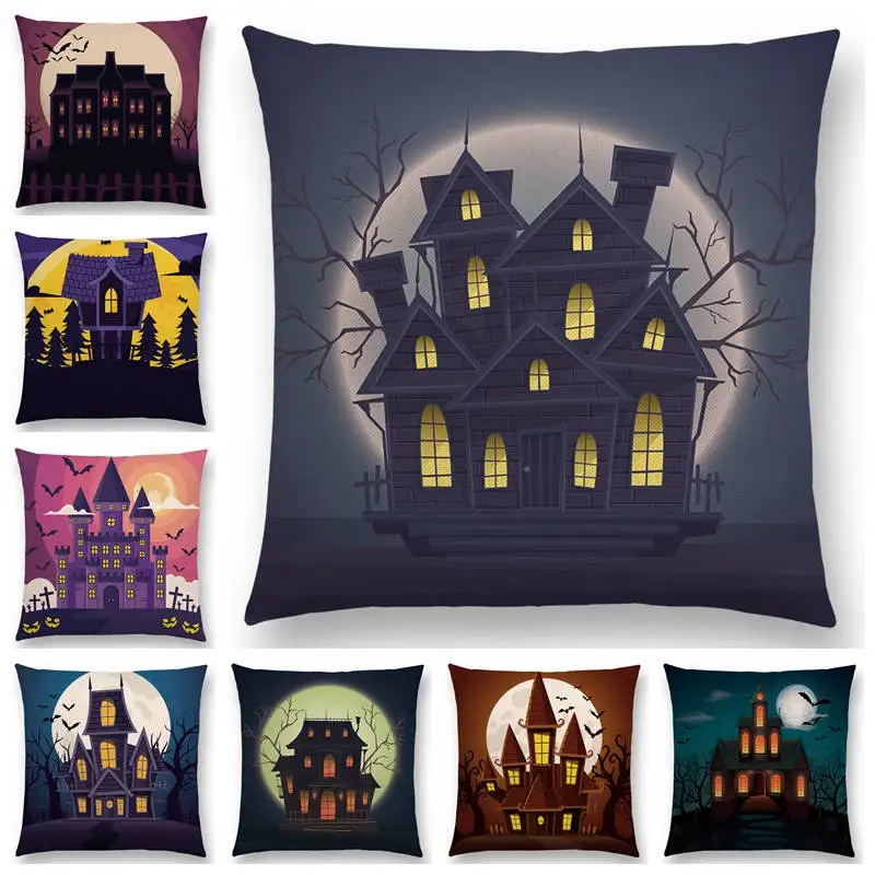 New Happy Halloween Scary Night Haunted House Vampire Castle Full Moon Bat Pumpkin Dark Cushion Cover Sofa Throw Pillow Case Cushion Cover Aliexpress