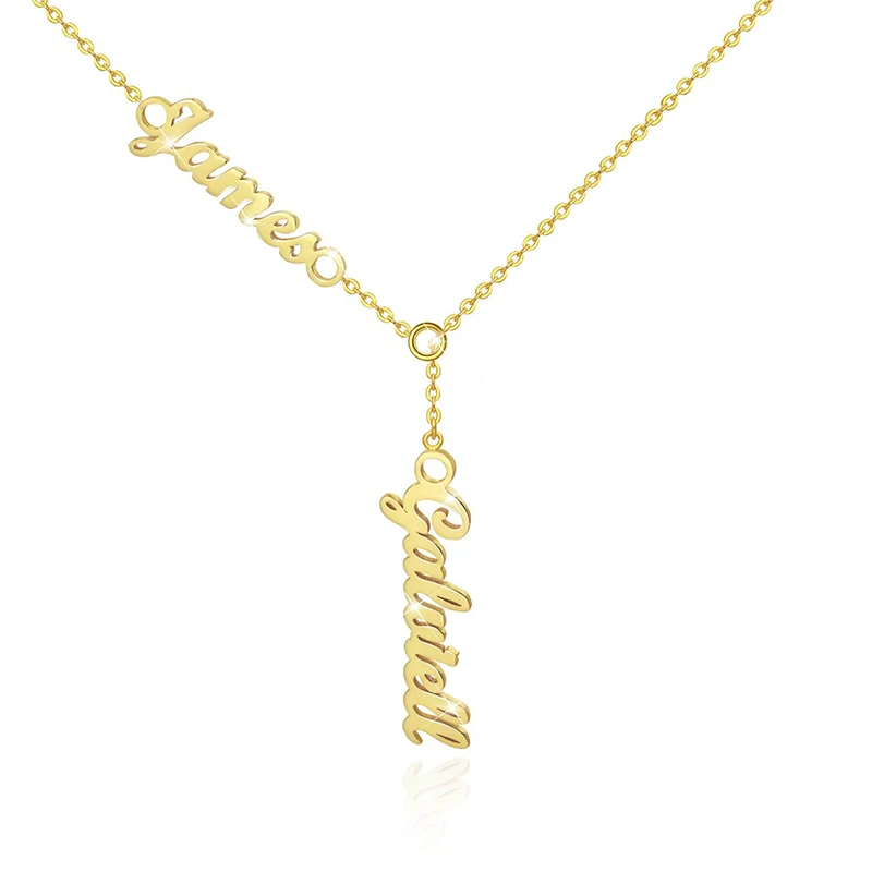 

Personalised Two Name Necklace Stainless Steel Custom Letter Pendant Adjustable Nameplate Chain for Lover and Couple Gift