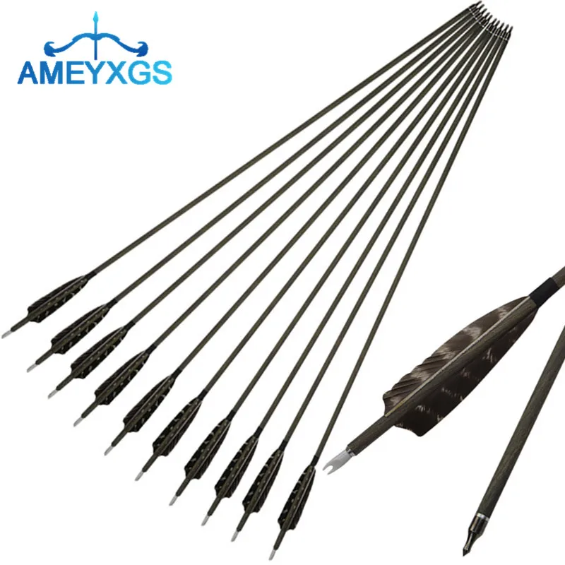 

6/12Pcs 30" Archery Pure Carbon Arrows Spine 350 Carbon Arrow With Turkey Feathers Broadhead For Training Shooting Accessories