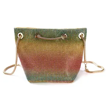 

New Women Small Handbag Rainbow color Evening Bags Shoulder Bucket Bag Party Prom Wedding Purse Bags for Women 2020