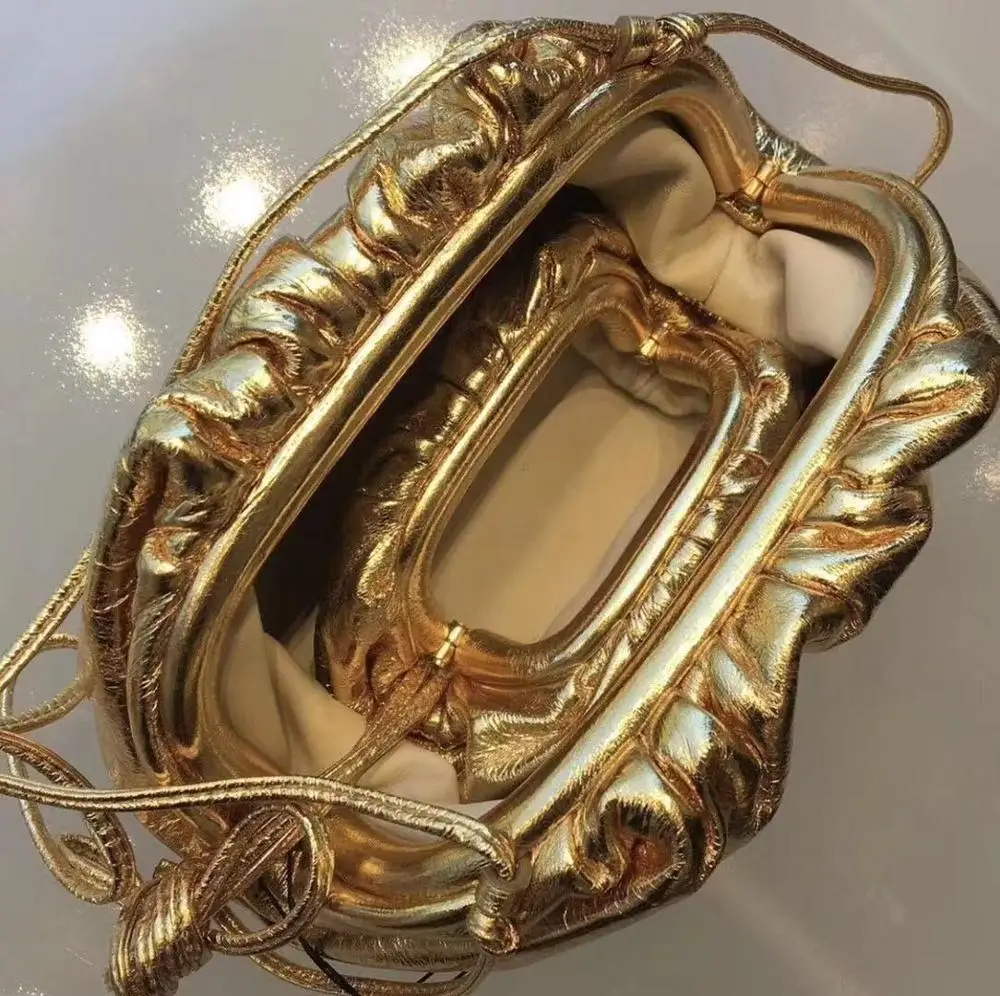 

by H Exclusive Colors !! Luxury Gold Cloud Bag Genuine Leather Draw String Shoulder Bag Big Capacity Day Clutch Evening Purse