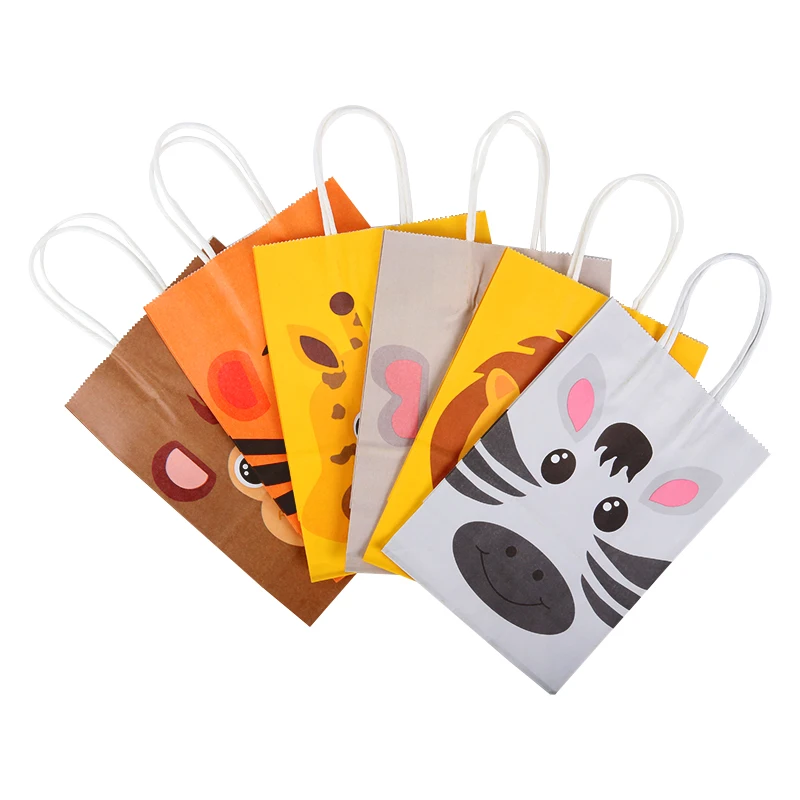 12 шт сафари животные подарочные коробки для конфет сумки джунгли вечерние поставки дети день рождения украшения бумажный мешок упаковка печенья сумка