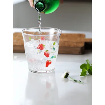 

339ml drinking glasses strawberry printed home office use Irregular cup without handgrip cute summer water cups