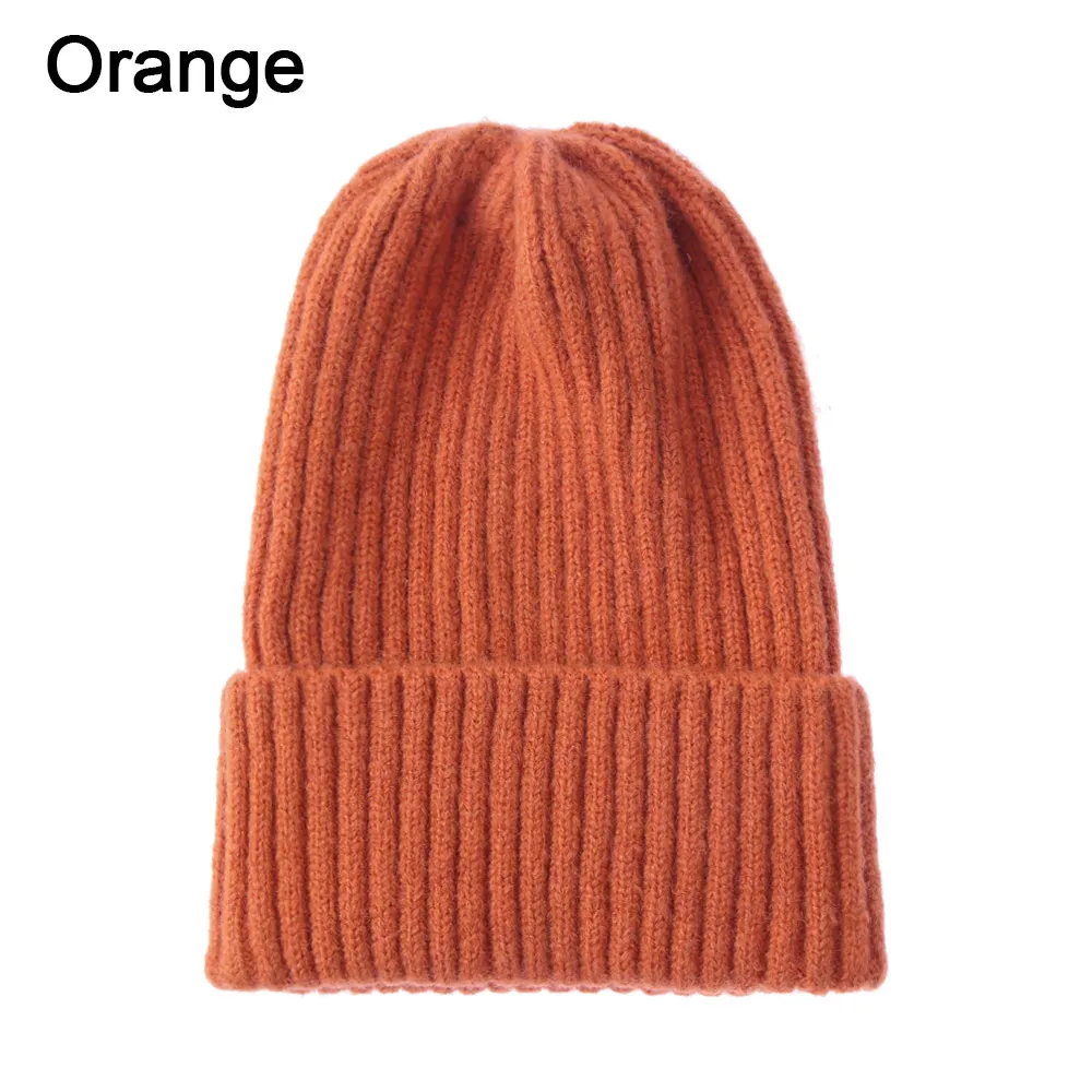 orange Зимняя модная Шерстяная Вязаная Шапка-бини, Женская одноцветная шапка, мягкая утолщенная теплая вязаная шапка, вязаная шапка-носок, шапка для катания на лыжах - Цвет: orange
