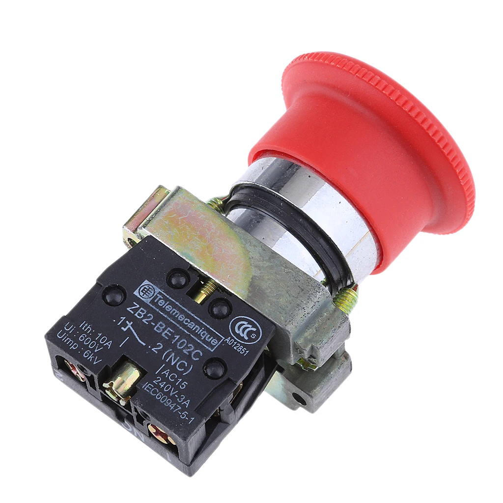 XB2 BS542 Mushroom Head Turn to Release NC Reset Emergency Stop Push Button Switch Red for Industrial Machine