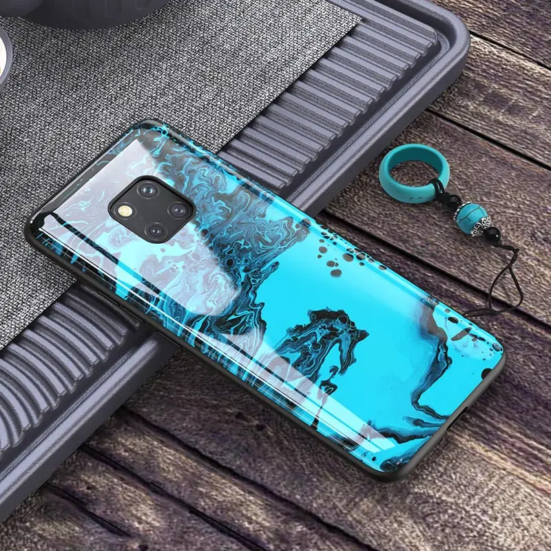 Для huawei mate 20 Pro mate 20 чехол 6D изогнутый закаленное Стекло Мраморный чехол для телефона huawei mate 20 Pro Чехол Funda - Цвет: Blue