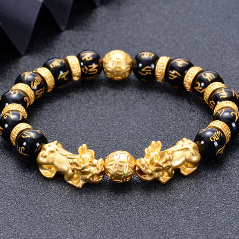 double Pixiu Feng Shui Gift Natural Black agate for man and women Handmade good Lucky Amulet Jewellery