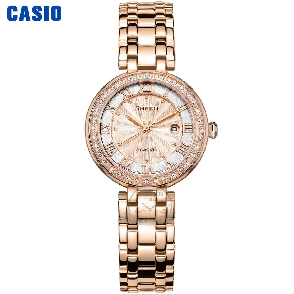 Часы Casio SHEEN женские часы Swarovski Crystal топ класса люкс комплект 50м Водонепроницаемые кварцевые женские часы женские Розовое золото Подарки Часы Спортивные часы relogio feminino reloj mujer montre homme bayan