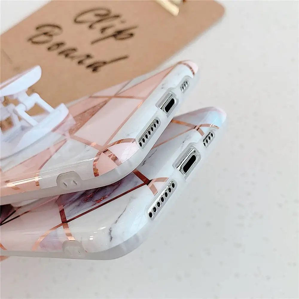Держатель-подставка с геометрическим мрамором, чехол для телефона s для iPhone 11 Pro XS X XR Max 6S 6 7 8 Plus, силиконовый мягкий чехол-накладка из ТПУ