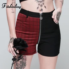 *#Best Price Fitshinling Pentagram Zip-Up High Waist Shorts Womens Clothing Plaid Patchwork Slim Sexy Goth Dark Short Pants Women Cool Bottom *#Best Price Fitshinling Pentagram Zip-Up High Waist Shorts Womens Clothing Plaid Patchwork Slim Sexy Goth Dark Short Pants Women Cool Bottom