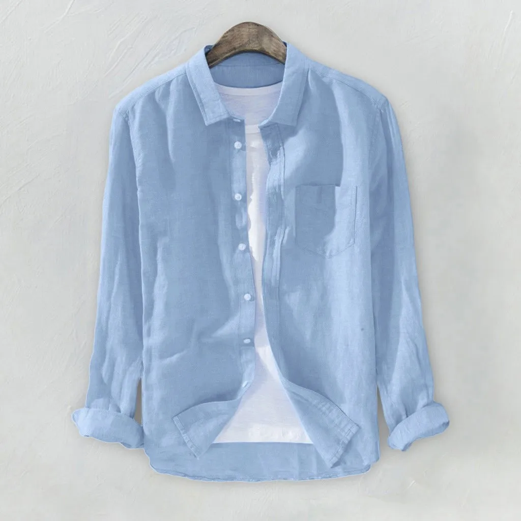 Men Cotton Linen Long Sleeve Shirt Autumn Streetwear