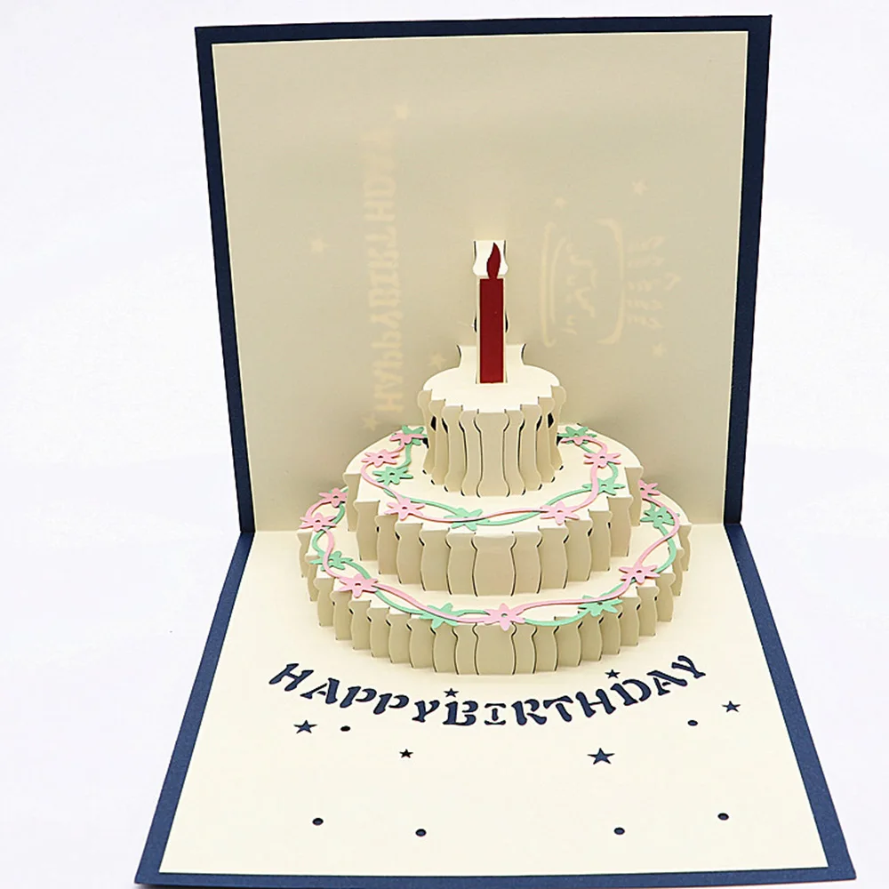 

Birthday Card Postcard Gift 3D Pop-Up Laser Cut Children'S Cake Greeting Card Blank Card Invitation Valentine'S Day Gift Card
