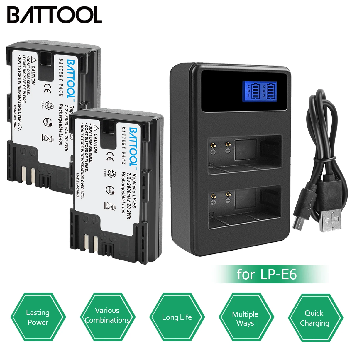 BATTOOL 2800 мАч LP-E6 LP E6 батареи для камеры Canon 7D Mark II для EOS 60D 70D 80D для EOS 5D Mark II III IV
