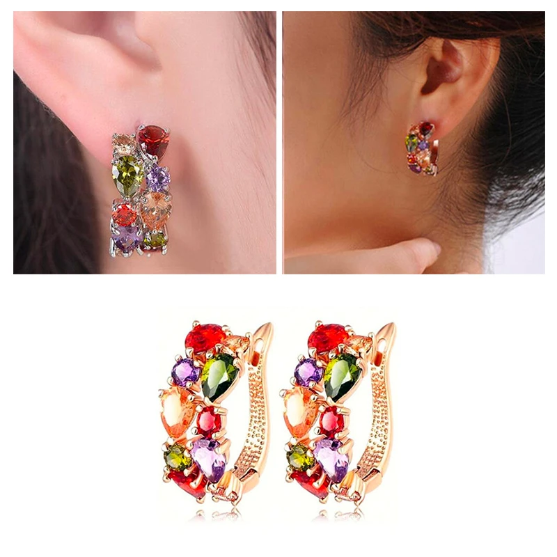 

2019 New fashion Lovely Rainbow Coloful Fancy Wedding Party Seven Color Crystal Zircon Earrings Luxury Dinner Earrings Female