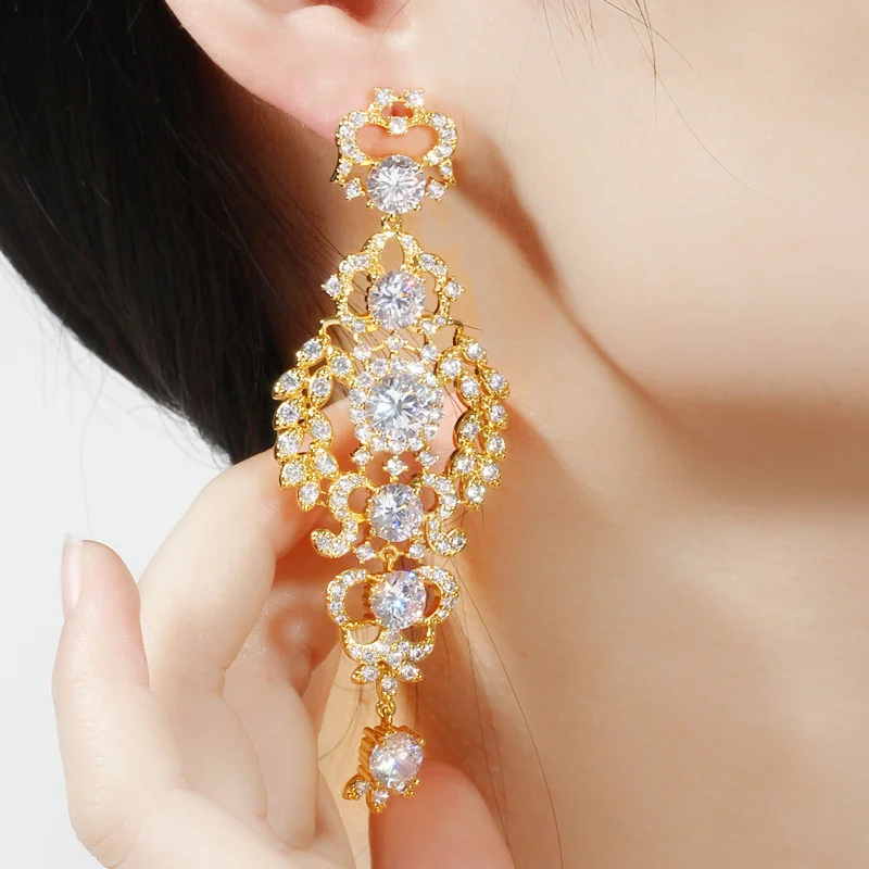 CWWZircons Luxury Cubic Zirconia Long Chandelier Drop Silver Wedding Earring for Women Bridal Party Costume Jewelry CZ651