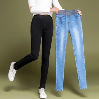 

Skinny Jeans Woman Large Size Women Jeans Stretch Warm Jeans Push Up Jean Femme Big Plus Size 38 Black Gray