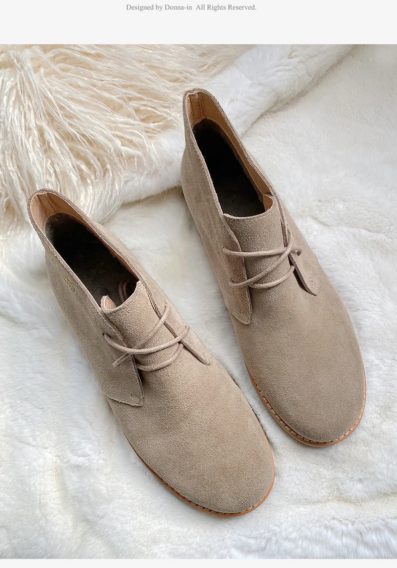 Donna-in/сапоги из натуральной замши; женские зимние теплые короткие плюшевые кожаные туфли на плоской подошве; женские повседневные удобные ботинки на низком каблуке со шнуровкой
