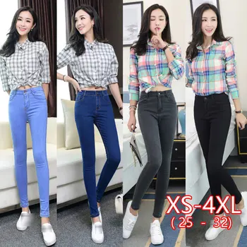 

2020 Women jeans Plus Size High Waist Stretch Washed Skinny Jeans Woman Denim Pants Pencil Light Blue Gray Black hot sale