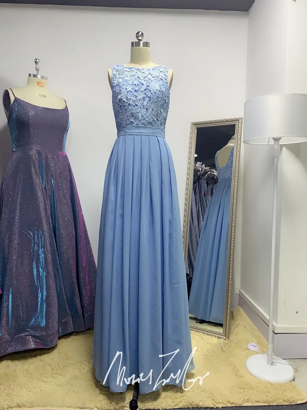 cashmere blue chiffon lace long bridesmaid dress 2020 small collar different nice luckgirls mocini tailor-Broken code on sale | Свадьбы и
