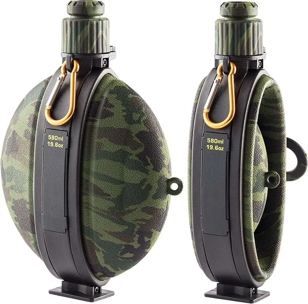 Camoflage 1 Складная Военная бутылка для воды, походные аксессуары, силиконовый чайник для воды, столовая с компасом, крышка для бутылки для туризма, кемпинга - Цвет: Camoflage 1