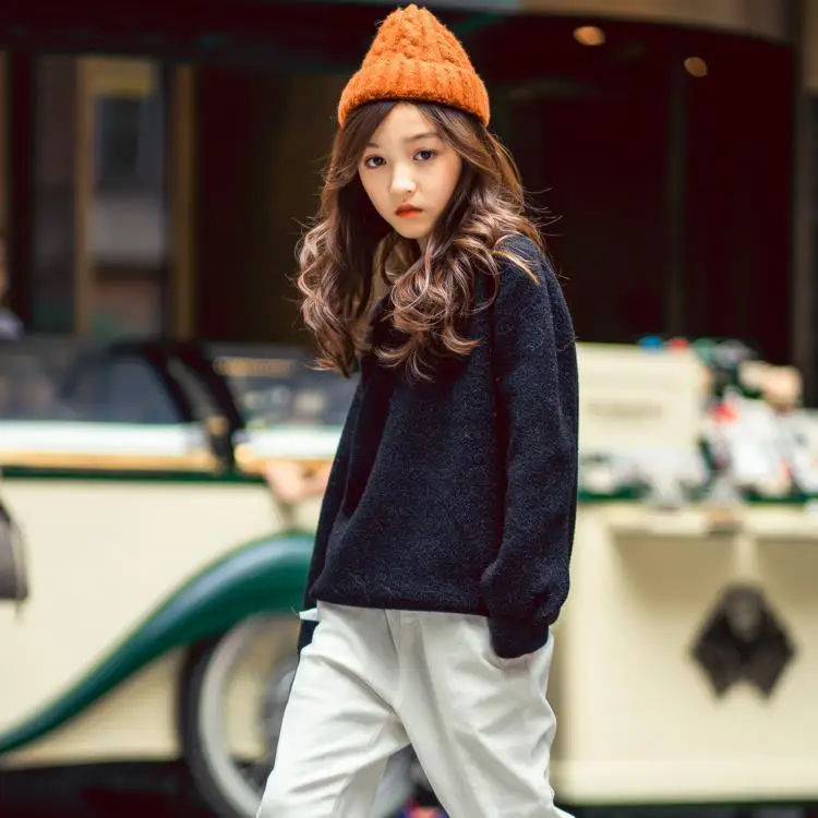 Winter Sweater Children Wear Loose Sweater Tee Children's Round-collar Teenage Sweaters Girl Winter Girls Clothing Sweater
