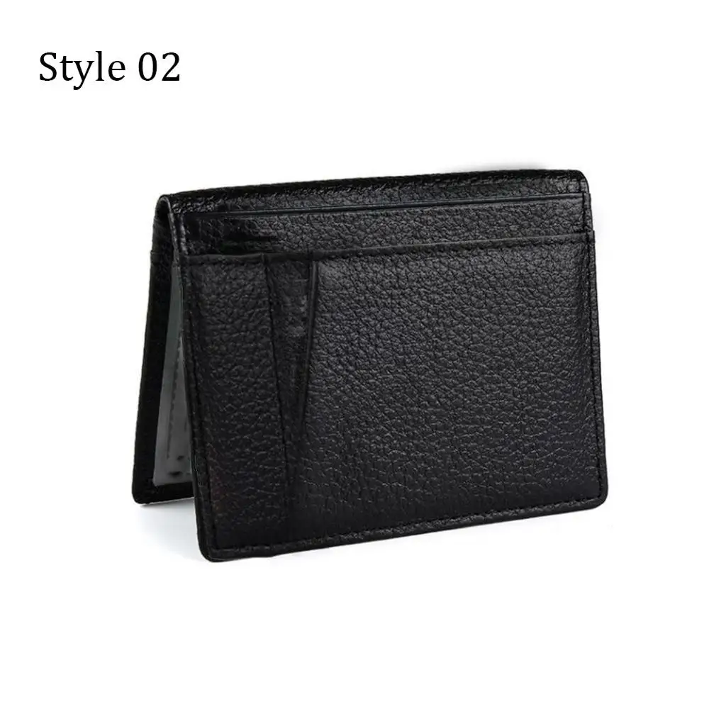 Style 02 Black New Genuine Leather Men Wallets Mini Zipper Coin Purse Leather Credit ID Card Holder Money Bag Male Thin Small Black Wallet - Цвет: Style 02 Black
