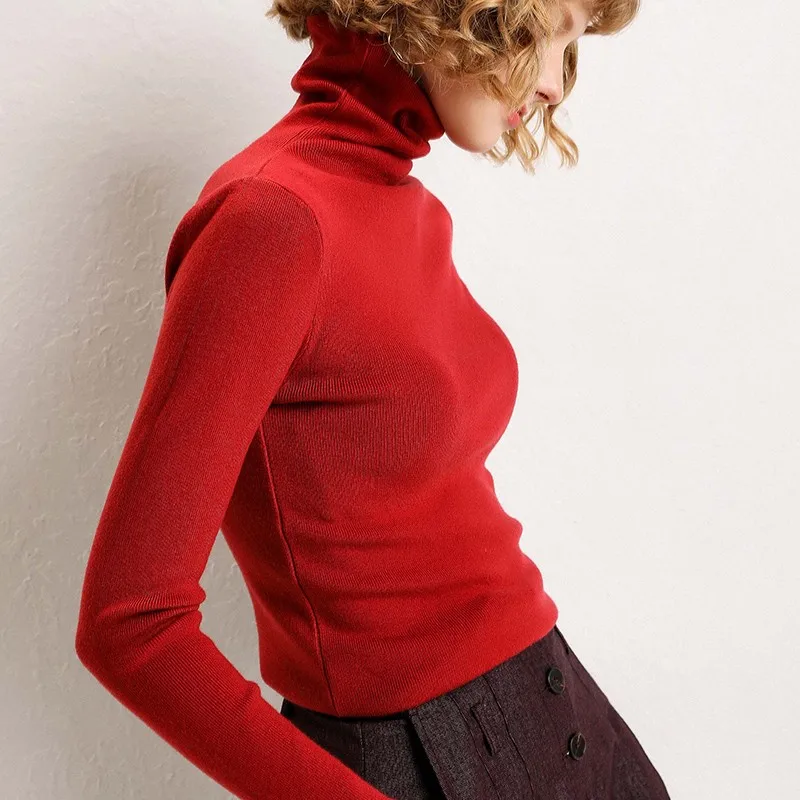 Women's Heap Turtleneck Full Needle Pullover Sweater Viscose Blend Base Model Winter Solid Female Jumper Colors#900