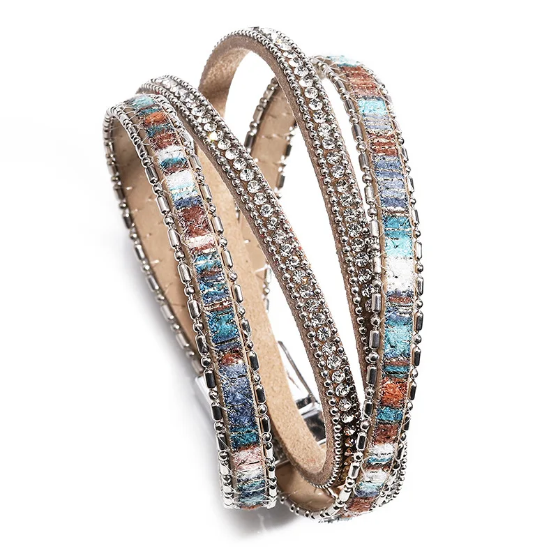 2020 ручной работы богемные этнические Стразы с кристаллами кожаный браслет