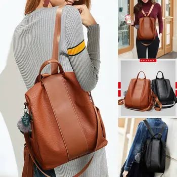 

New Fashion Women Small Backpack Travel Leather Pompom Handbag Shoulder Bag Hot