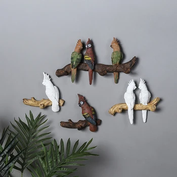 

Modern Home Decor Nordic Three Cute Parrots Standing On A Branch Statues Wall Decor Accessories Gifts Animal Sculpture